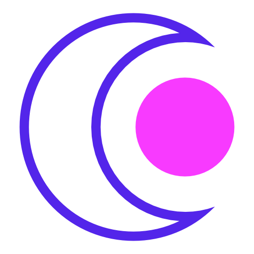 Schlaf.Guide Logo von Schlaf.Guide mit einer dunkelblauen Mondsichel um einen hellrosa Vollmond auf weißem Hintergrund.